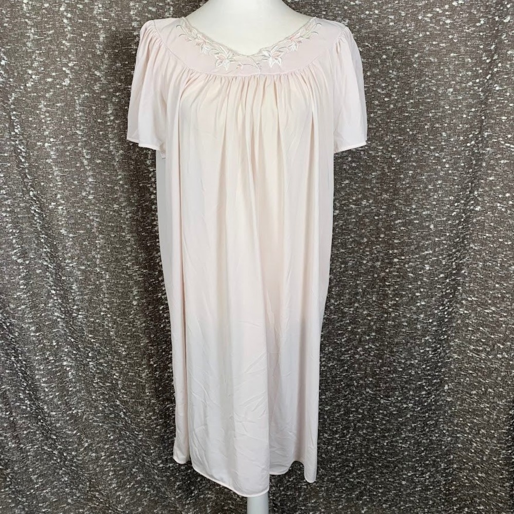 Miss Elaine Classics Pink Floral Embroidered Nightgown Coquette Women's Large